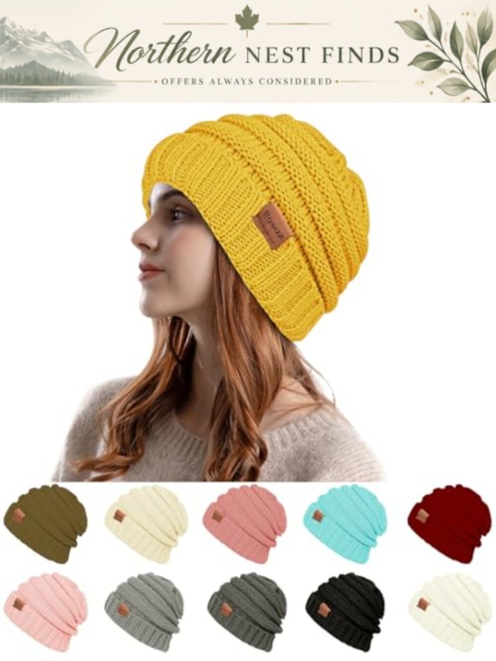 Slouchy Beanie Thick Acrylic Warm Winter Hat for Cold Weather Outdoor